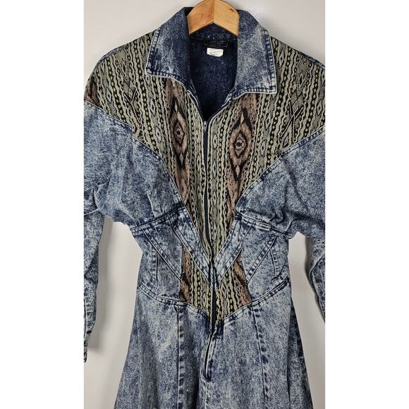 PG Collection Ginger Bolt vintage denim dress sz12 blue stonewash western 80s - Picture 4 of 12